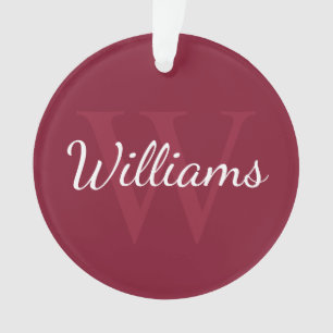 Personalisiertes Monogramm und Name Burgundy Red Ornament