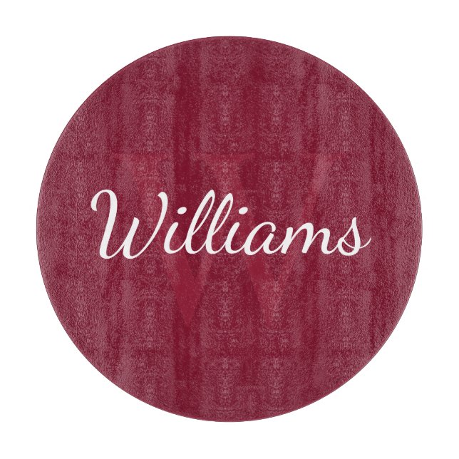 Personalisiertes Monogramm und Name Burgundy Red Schneidebrett (Vorderseite)