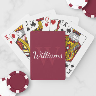 Personalisiertes Monogramm und Name Burgundy Red Spielkarten