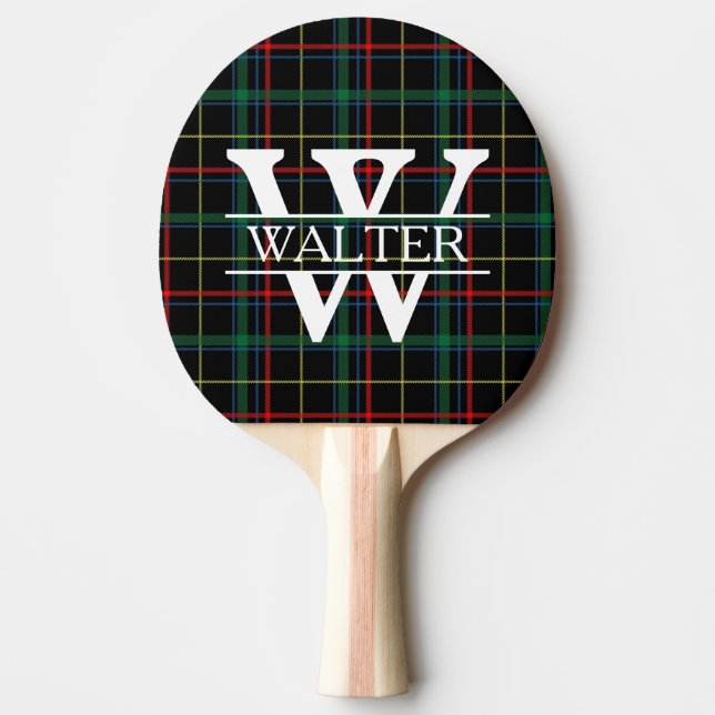 Personalisiertes Monogramm und Name Dunkel Kariert Tischtennis Schläger (Vorderseite)