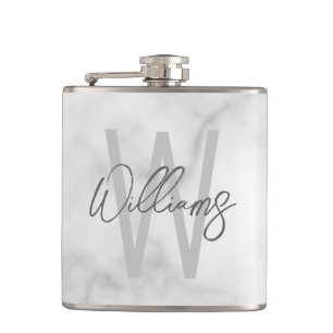 Personalisiertes Monogramm und Name für das weiße Flachmann