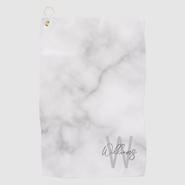 Personalisiertes Monogramm und Name für das weiße  Golfhandtuch (Vorderseite)