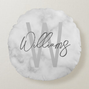 Personalisiertes Monogramm und Name für das weiße Rundes Kissen