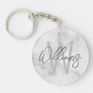 Personalisiertes Monogramm und Name für das weiße  Schlüsselanhänger