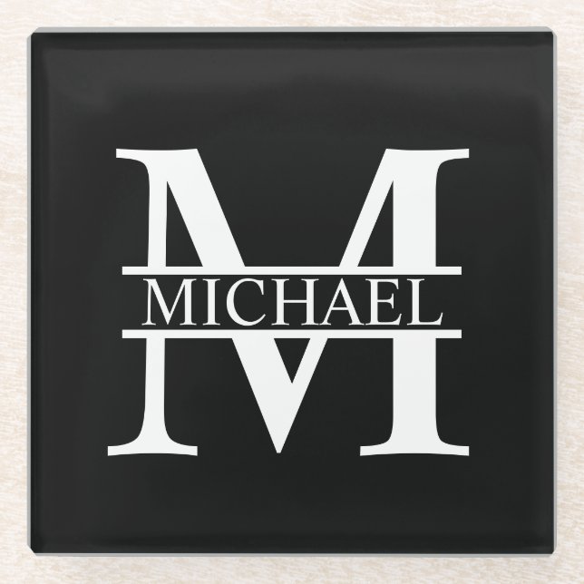Personalisiertes Monogramm und Name Glasuntersetzer (Vorderseite)