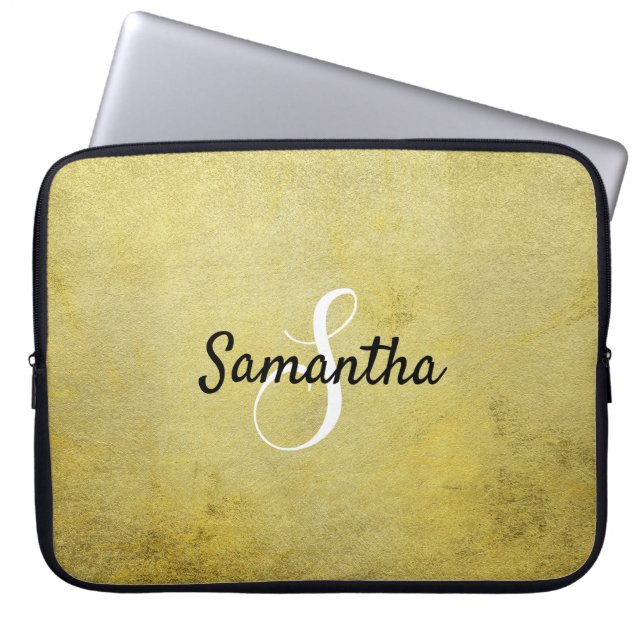 Personalisiertes Monogramm und Name Gold Foil Laptopschutzhülle (Vorderseite)