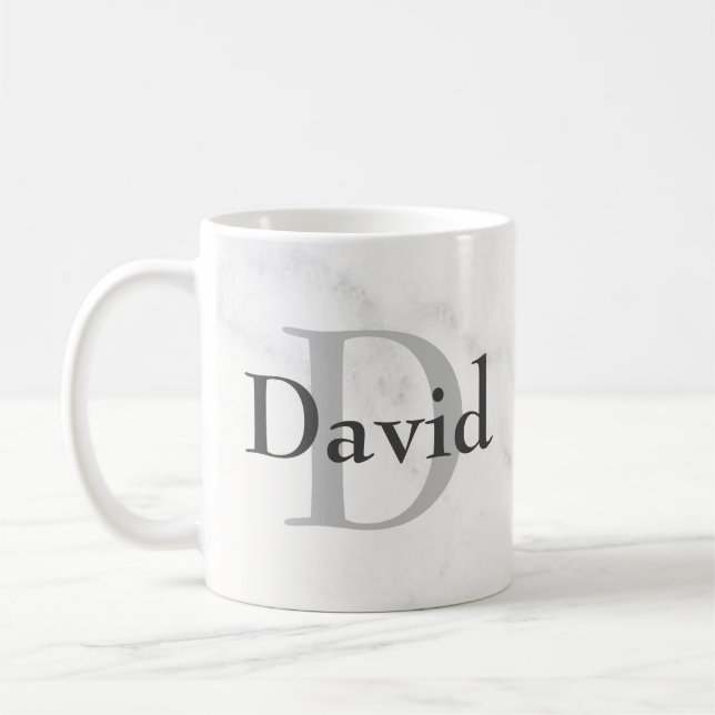 Personalisiertes Monogramm und Name im Marmorstil Kaffeetasse (Links)
