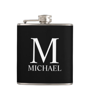 Personalisiertes Monogramm und Name in Schwarz Flachmann