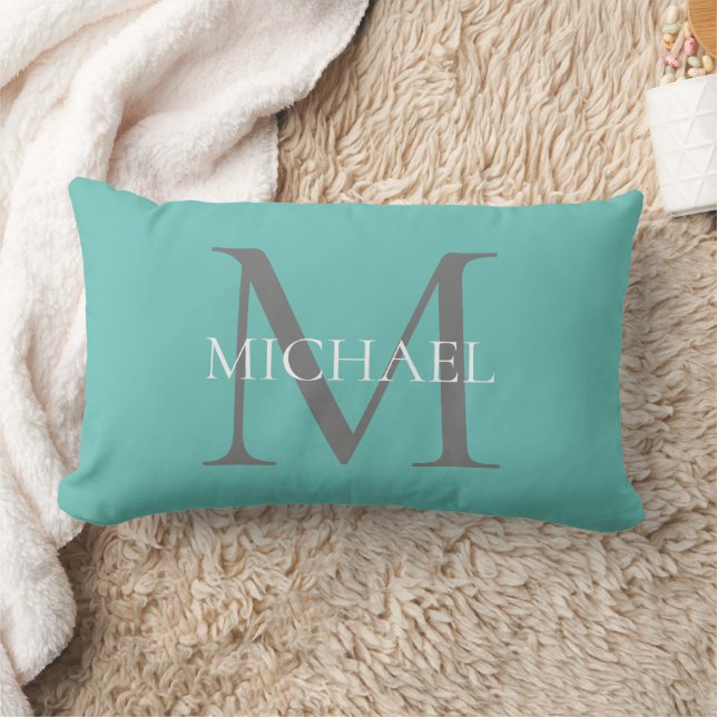 Personalisiertes Monogramm und Name Light Blue Lendenkissen (Decke)