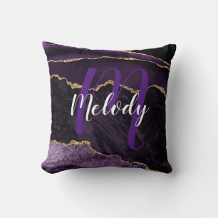 Personalisiertes Monogramm und Name Lila und Gold Kissen