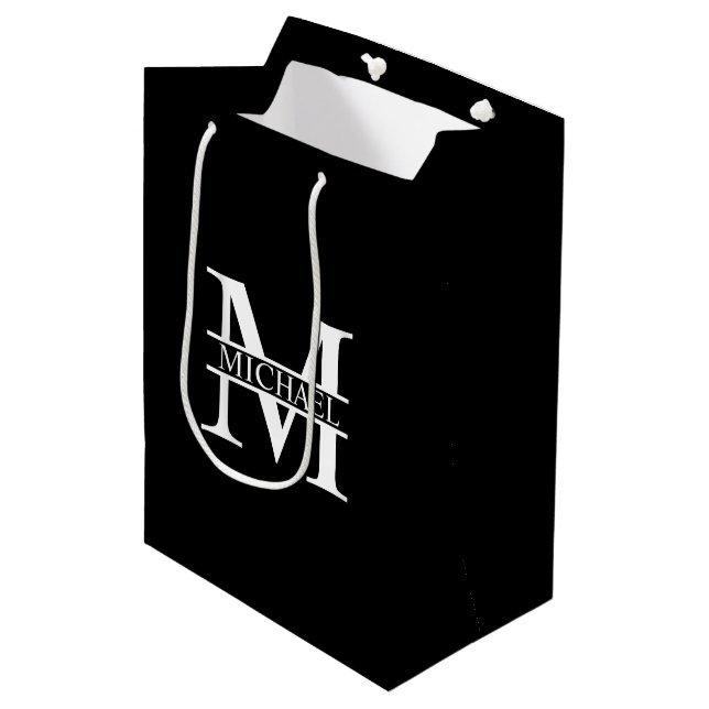 Personalisiertes Monogramm und Name Mittlere Geschenktüte (Vorderseite Schrägansicht)