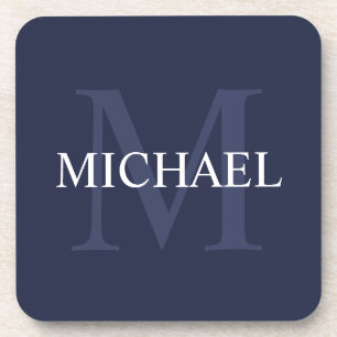 Personalisiertes Monogramm und Name Navy Blau Getränkeuntersetzer