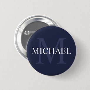 Personalisiertes Monogramm und Name Navy Blue Button