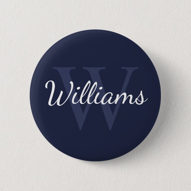 Personalisiertes Monogramm und Name Navy Blue Button (Vorderseite)