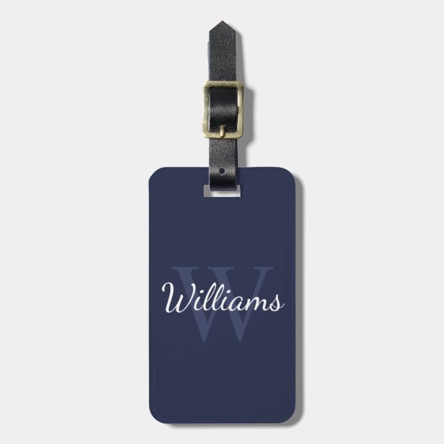 Personalisiertes Monogramm und Name Navy Blue Gepäckanhänger (Vorderseite vertikal)