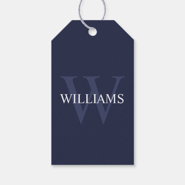 Personalisiertes Monogramm und Name Navy Blue Geschenkanhänger (Vorderseite)