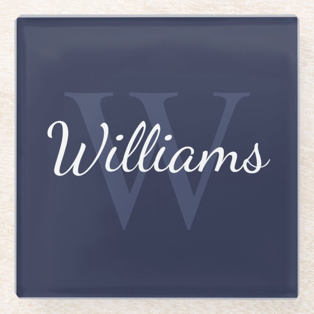 Personalisiertes Monogramm und Name Navy Blue Glasuntersetzer (Vorderseite)