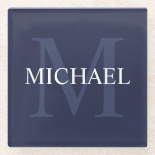 Personalisiertes Monogramm und Name Navy Blue Glasuntersetzer
