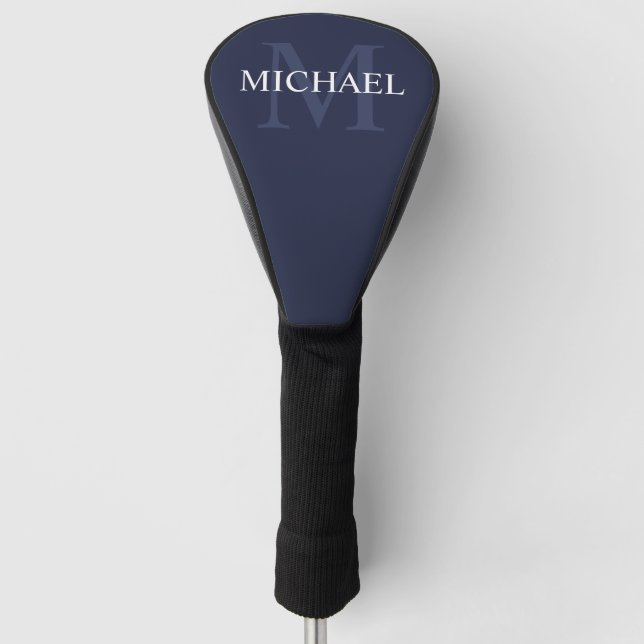 Personalisiertes Monogramm und Name Navy Blue Golf Headcover (Vorderseite)