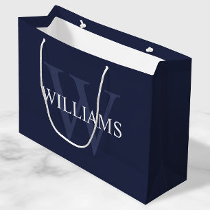 Personalisiertes Monogramm und Name Navy Blue Große Geschenktüte