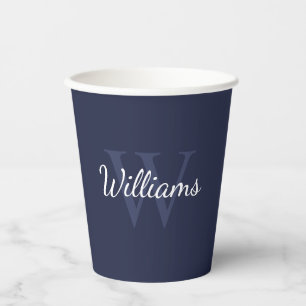 Personalisiertes Monogramm und Name Navy Blue Pappbecher