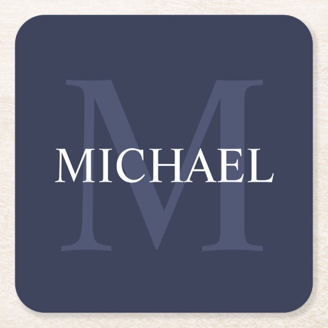 Personalisiertes Monogramm und Name Navy Blue Rechteckiger Pappuntersetzer (Vorderseite)