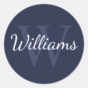 Personalisiertes Monogramm und Name Navy Blue Runder Aufkleber