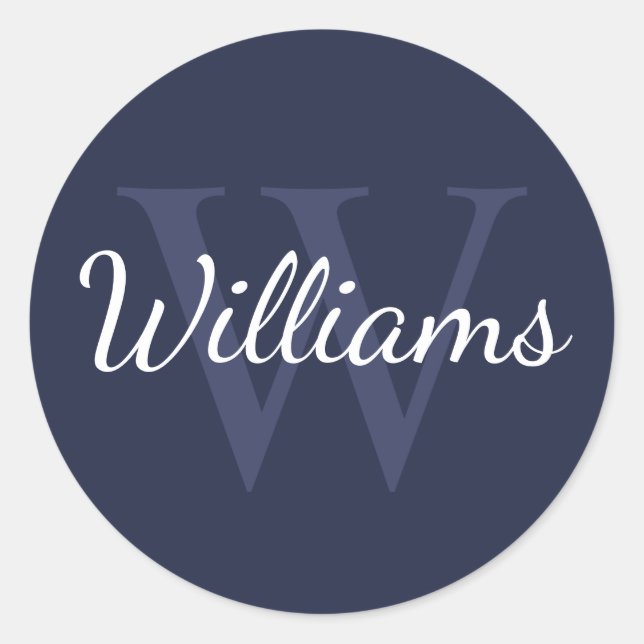 Personalisiertes Monogramm und Name Navy Blue Runder Aufkleber (Vorderseite)