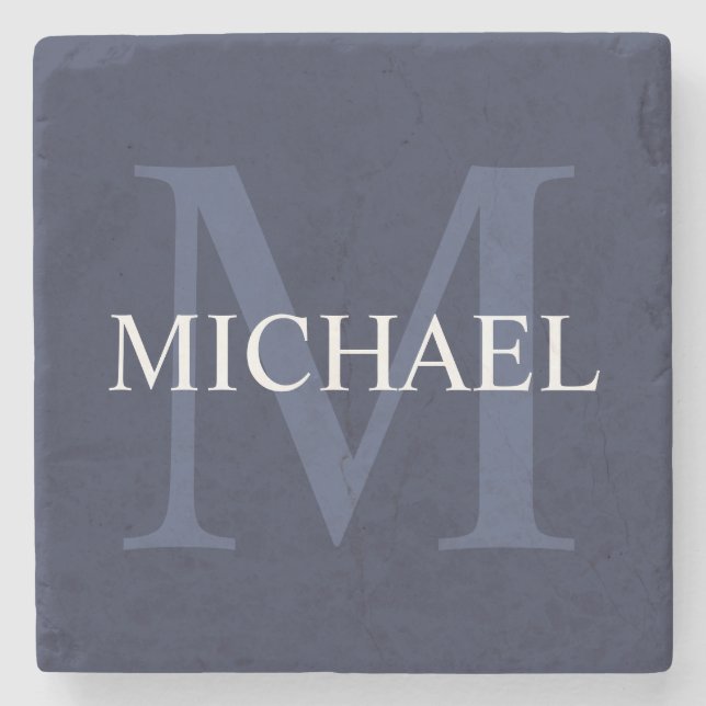 Personalisiertes Monogramm und Name Navy Blue Steinuntersetzer (Vorderseite)