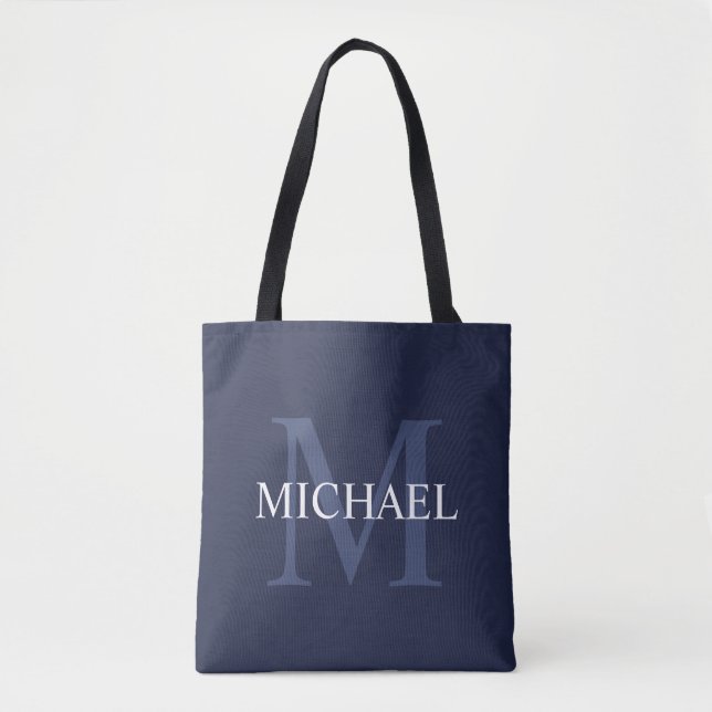 Personalisiertes Monogramm und Name Navy Blue Tasche (Vorderseite)
