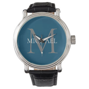 Personalisiertes Monogramm und Name Ocean Blue Armbanduhr