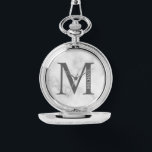 Personalisiertes Monogramm und Name Pocket Watch Armbanduhr<br><div class="desc">Personalisiert Monogram und Name Gift bieten personalisierte Monogramm und Namen im klassischen Serif-Schriftart-Stil. Perfekt als väterliche Tagesgeschenke für Papa, Geschenke für Trauzeugen und für alle besondere Anlass. Bitte beachten Sie: Die Marmordetails werden im Kunstwerk simuliert. Bei der Herstellung dieses Produktes wird kein Marmor verwendet</div>