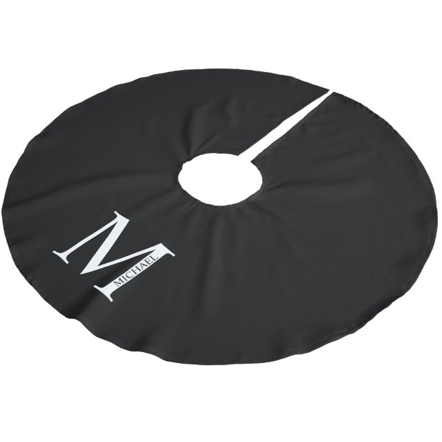 Personalisiertes Monogramm und Name Polyester Weihnachtsbaumdecke (Schrägansicht)