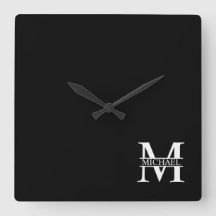 Personalisiertes Monogramm und Name Quadratische Wanduhr