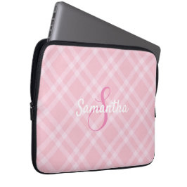 Personalisiertes Monogramm und Name Rosa Kariert G Laptopschutzhülle