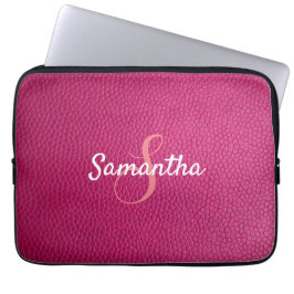 Personalisiertes Monogramm und Name Rosa Leder Laptopschutzhülle