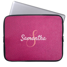Personalisiertes Monogramm und Name Rosa Leder Laptopschutzhülle