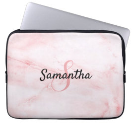 Personalisiertes Monogramm und Name Rose Rosa Marm Laptopschutzhülle