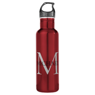 Personalisiertes Monogramm und Name Rot Edelstahlflasche