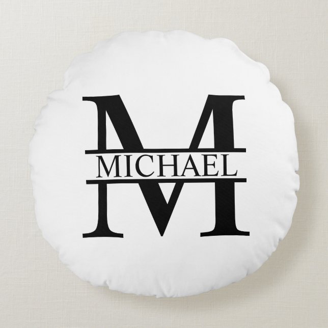 Personalisiertes Monogramm und Name Rundes Kissen (Vorderseite)