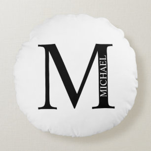 Personalisiertes Monogramm und Name Rundpilz Rundes Kissen
