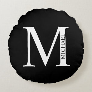 Personalisiertes Monogramm und Name Rundpilz Rundes Kissen