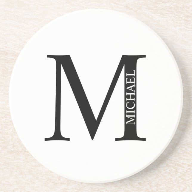 Personalisiertes Monogramm und Name Sandstone Unte Getränkeuntersetzer (Vorne)