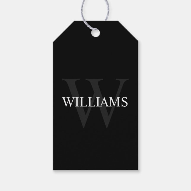 Personalisiertes Monogramm und Name Schwarz Geschenkanhänger (Vorderseite)