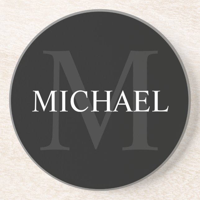 Personalisiertes Monogramm und Name Schwarz Getränkeuntersetzer (Vorne)