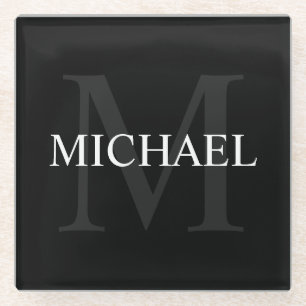 Personalisiertes Monogramm und Name Schwarz Glasuntersetzer
