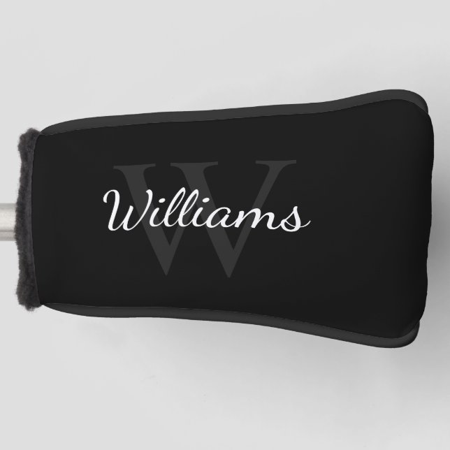Personalisiertes Monogramm und Name Schwarz Golf Headcover (Vorderseite)