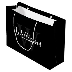 Personalisiertes Monogramm und Name Schwarz Große Geschenktüte