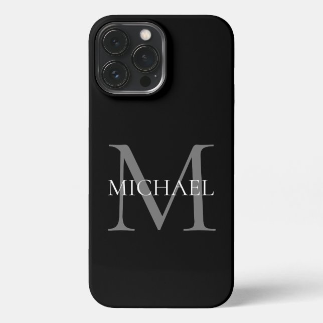 Personalisiertes Monogramm und Name Schwarz iPhone 13 Pro Max Hülle (Rückseite)