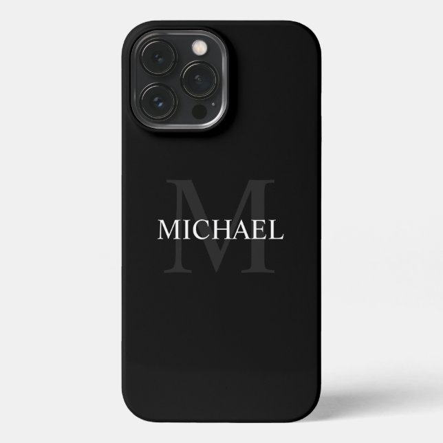 Personalisiertes Monogramm und Name Schwarz iPhone 13 Pro Max Hülle (Rückseite)